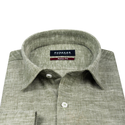 Mehndi Color Classic Lyocell Linen Feel Shirt For Men - Punekar Cotton