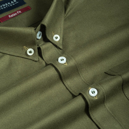 Mehndi Colour Cotton Oxford Button Down Collar Shirt For Men - Punekar Cotton