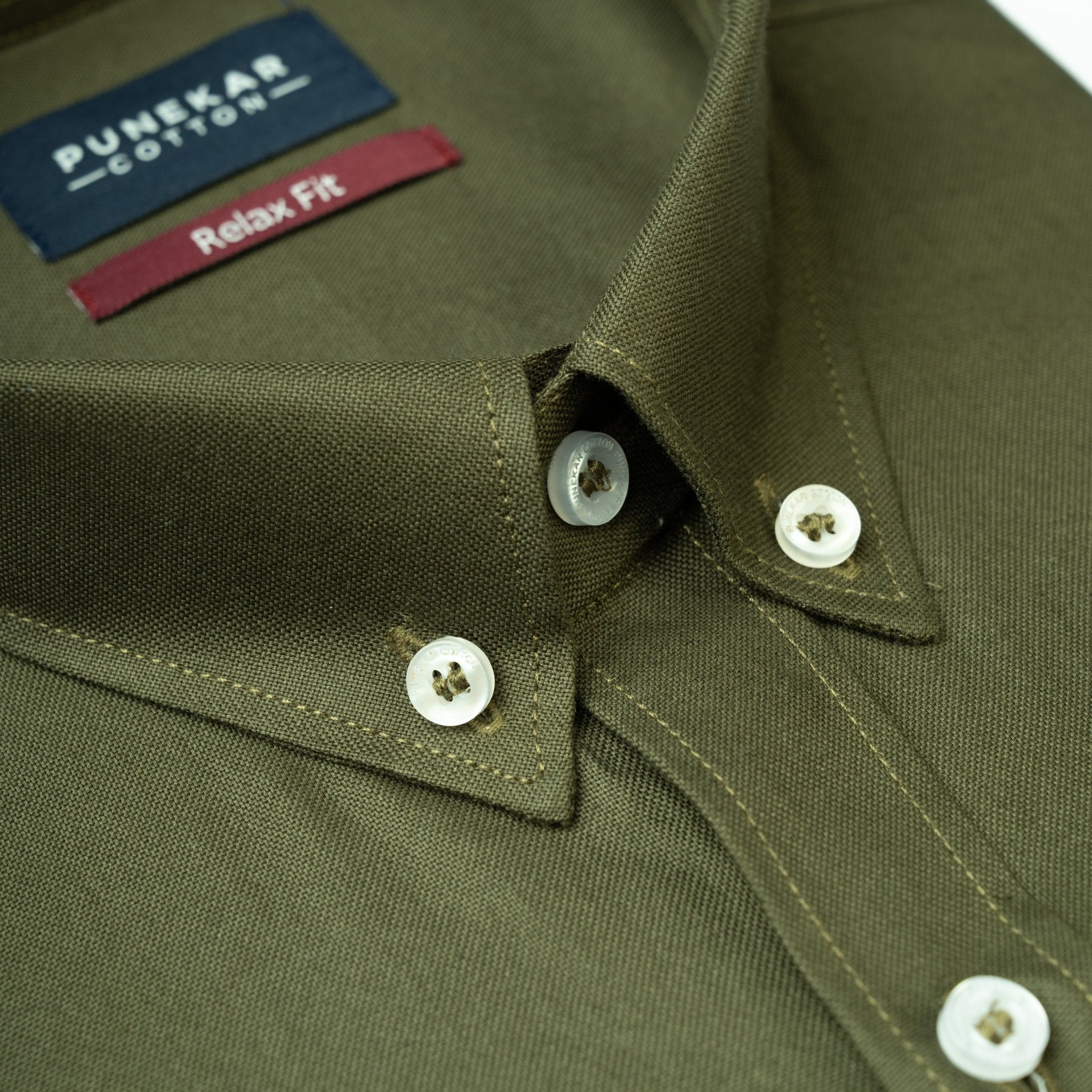 Mehndi Colour Cotton Oxford Button Down Collar Shirt For Men - Punekar Cotton