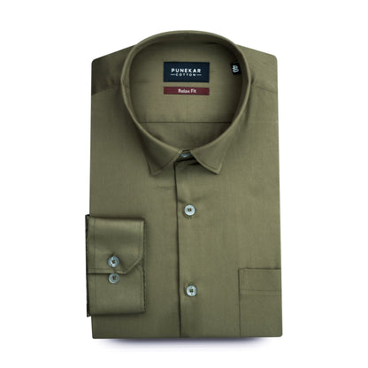 Moss Green Color Cotton Satin Shirt For Men Punekar Cotton Moss Green Color Cotton Satin Shirt For Men Punekar Cotton