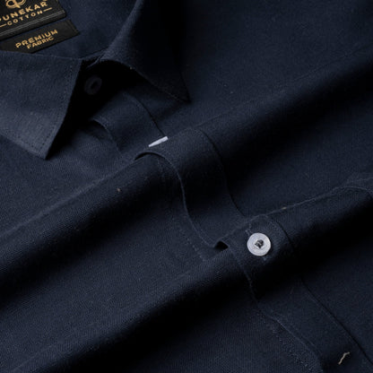 Navy Blue Color Prime Linen Shirt For Men - Punekar Cotton