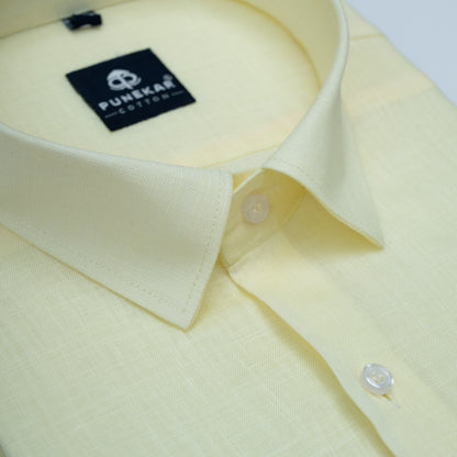 Butter Yellow Color 80s Lino Lyocell Shirt For Men