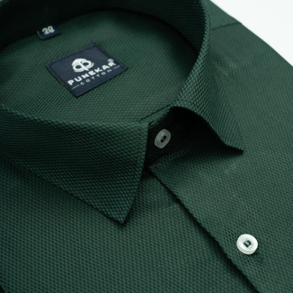 Emerald Green Softweave Cotton Tencel Textured Shirt For Men