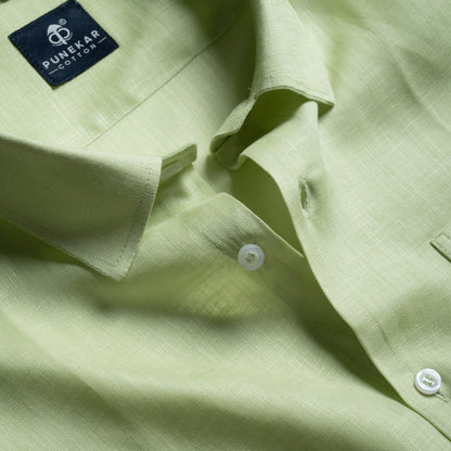 Pista Green Color 80s Lino Lyocell Shirt For Men