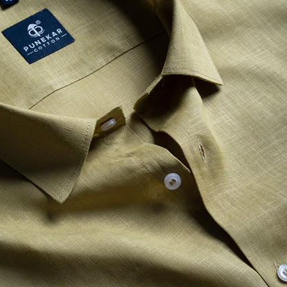 Sand Khaki Color 80s Lino Lyocell Shirt For Men
