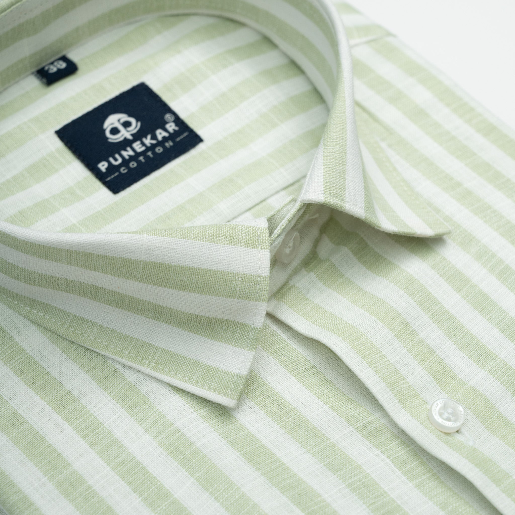 Mint Green Vertical Stripes Cotton Linen Shirt for Men