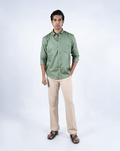 Beige Everyday Cotton Linen Straight-Fit Pants for Men