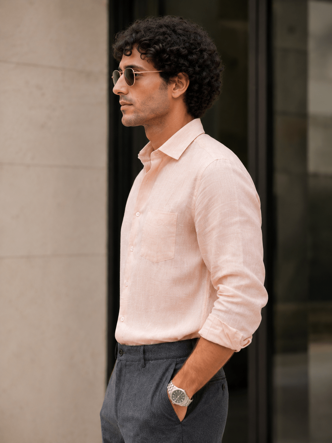 Peach 60Lea Pure Linen Shirt For Men – Punekar Cotton Peach 60Lea Pure Linen Shirt For Men – Punekar Cotton