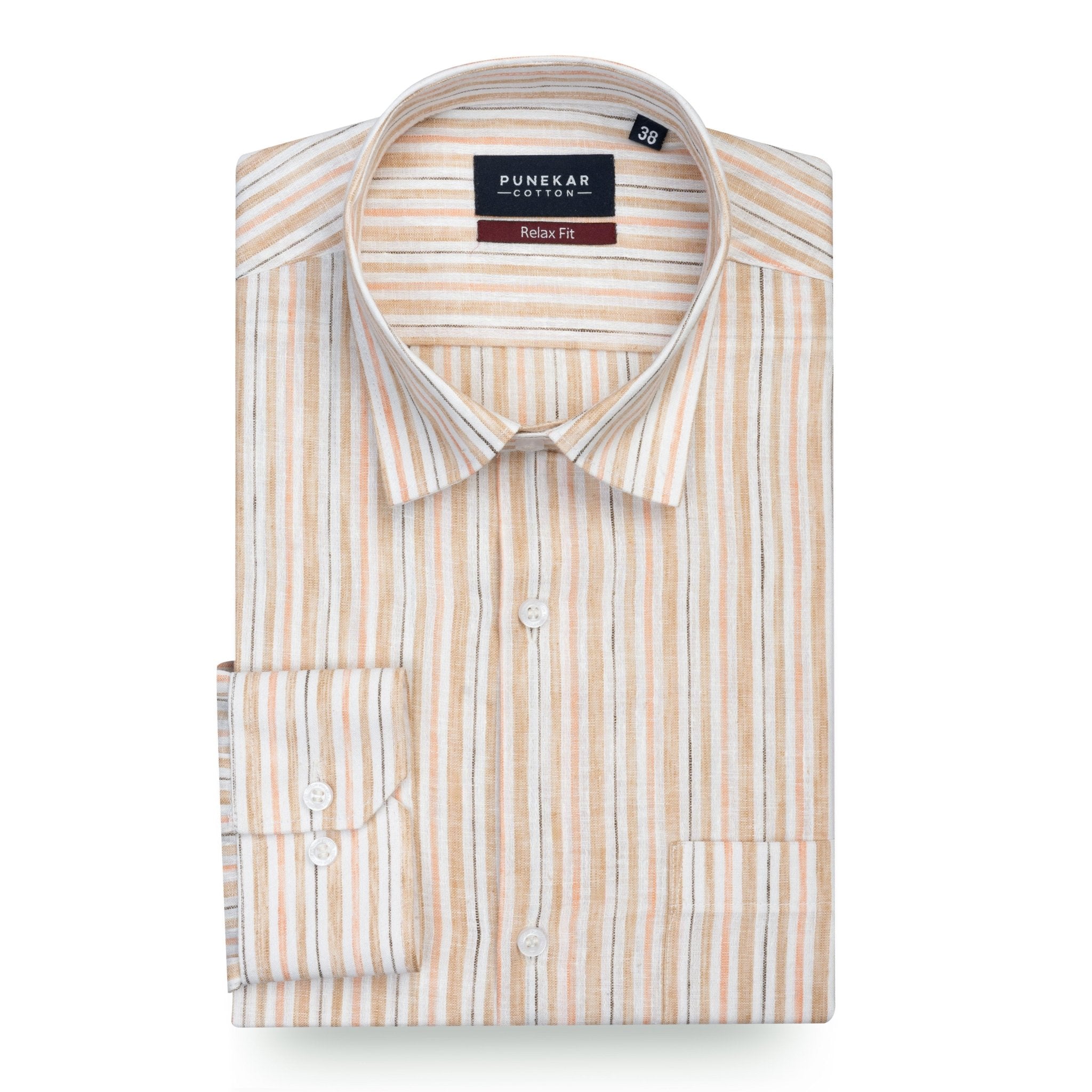 Peach &amp; Beige Striped Blend Cotton Shirt for Men - Punekar Cotton