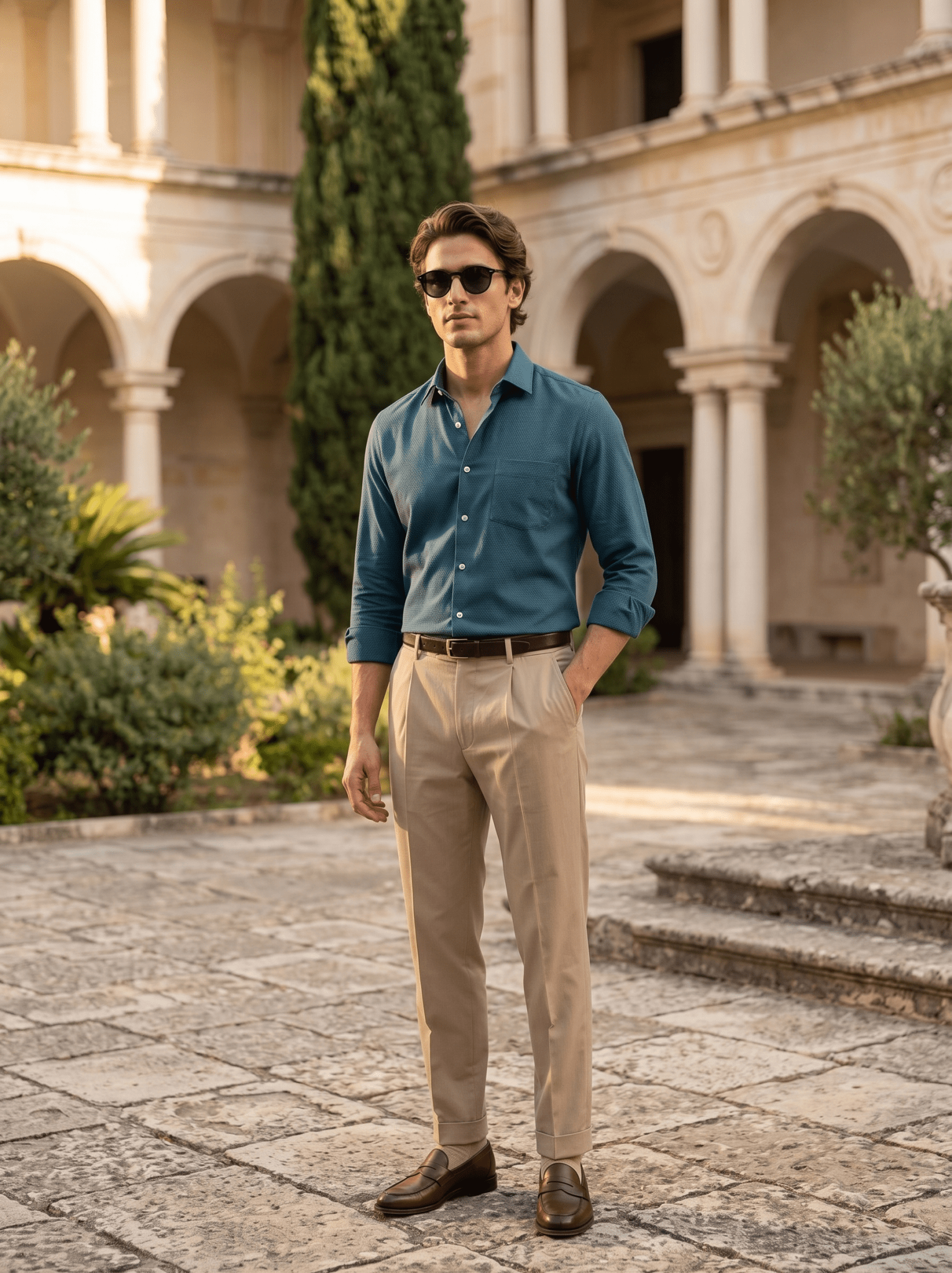 Peacock Blue MattMini Textured Cotton Tencel Shirt For Men - Punekar Cotton