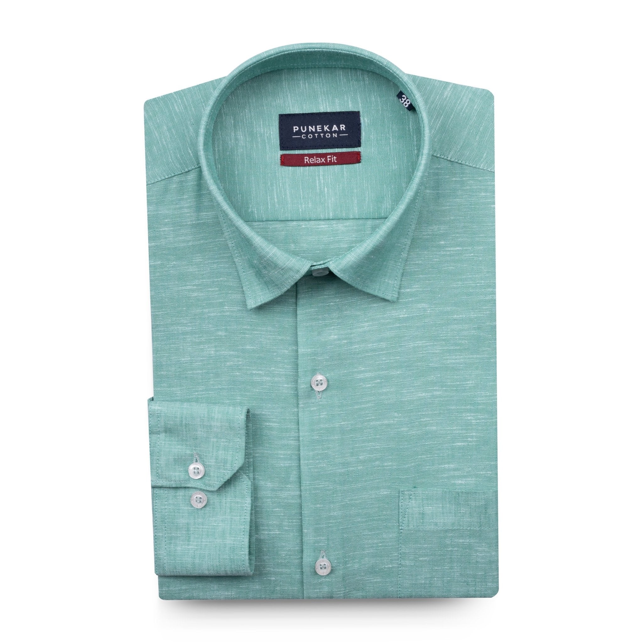 Peacock Color Classic Lyocell Linen Feel Shirt For Men - Punekar Cotton