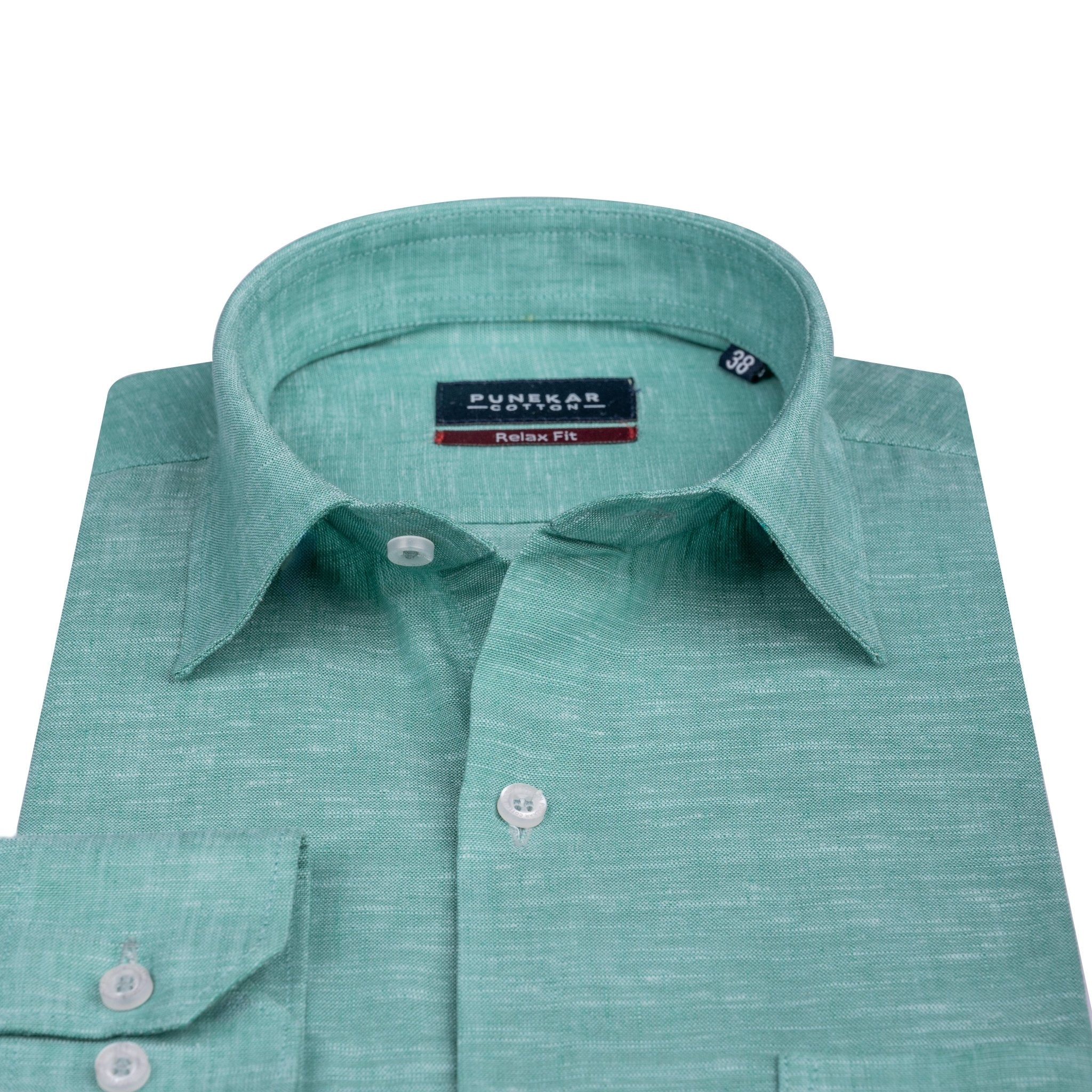 Peacock Color Classic Lyocell Linen Feel Shirt For Men - Punekar Cotton