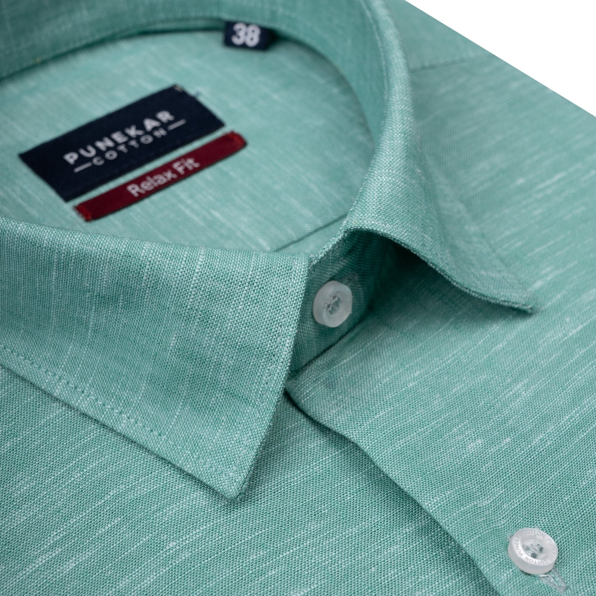 Peacock Color Classic Lyocell Linen Feel Shirt For Men - Punekar Cotton