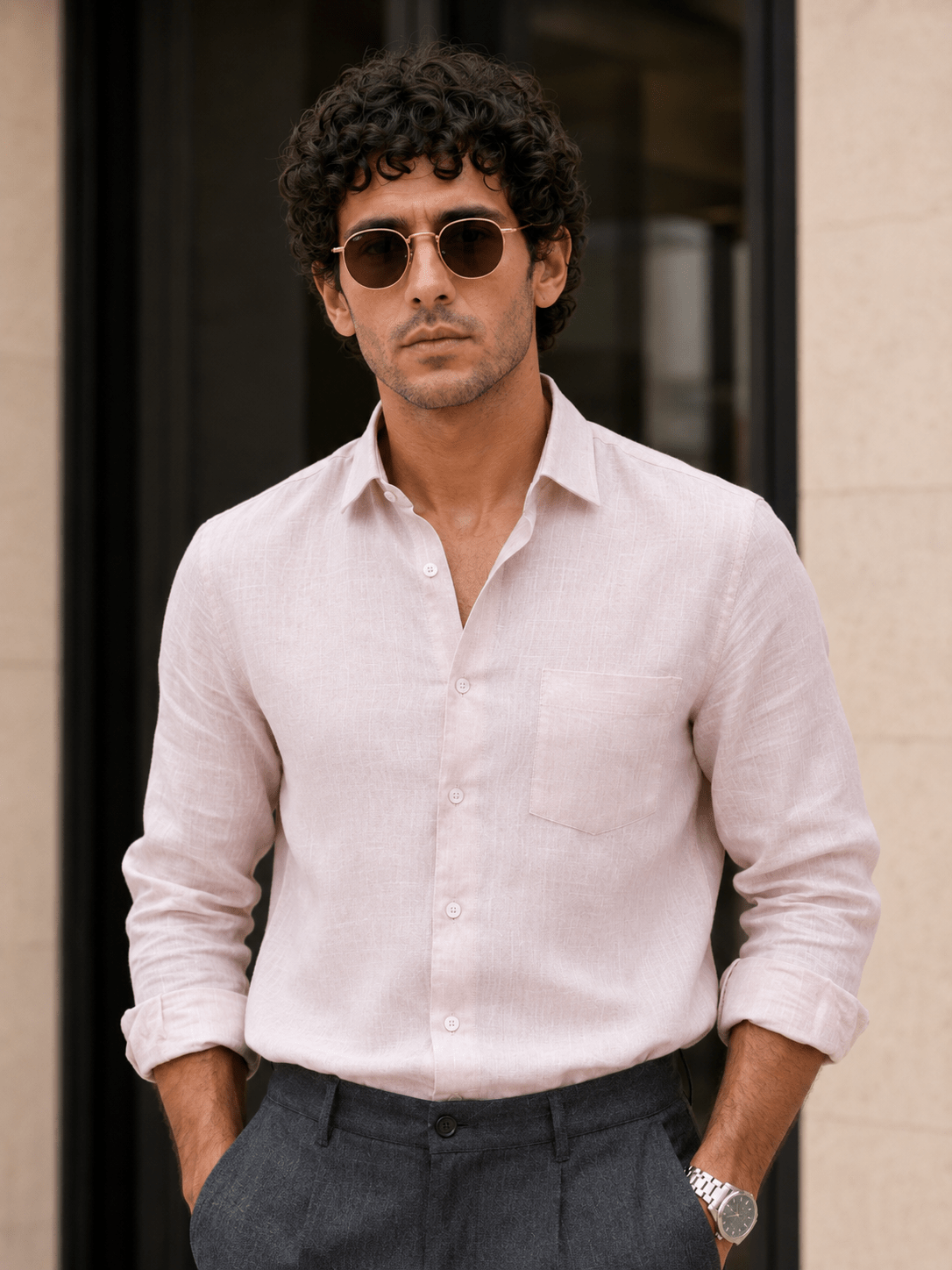 Pink 60Lea Pure Linen Shirt For Men - Punekar Cotton