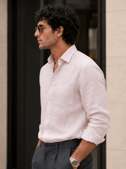 Pink 60Lea Pure Linen Shirt For Men - Punekar Cotton