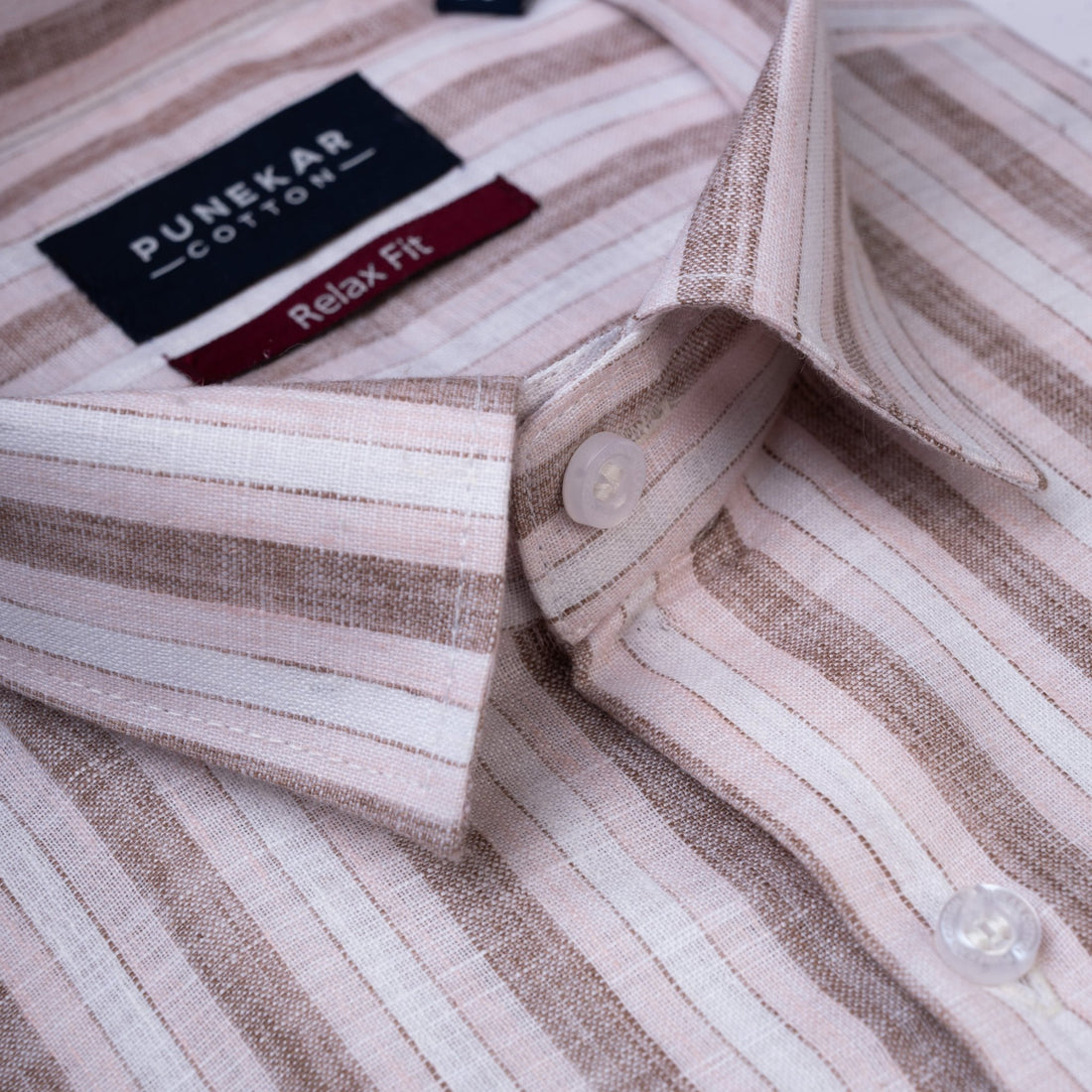 Pink &amp; Brown Colour Vertical Cotton Blend Striped Shirt For Men - Punekar Cotton