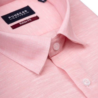 Pink Color Classic Lyocell Linen Feel Shirt For Men - Punekar Cotton