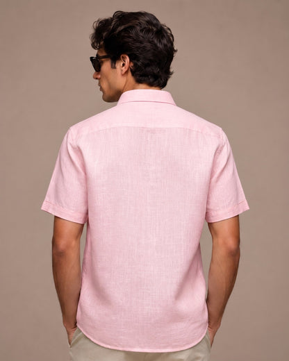 Pink Color Linen Formal Half Sleeves Shirts For Men - Punekar Cotton