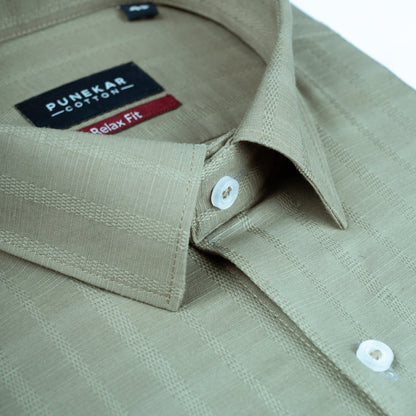 Pista Green Vertical Stripe Textured Jacquard Shirt for Men - Punekar Cotton