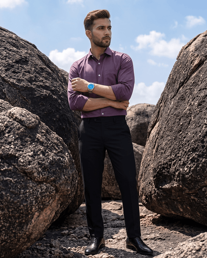 Plum MattMini Textured Cotton Tencel Shirt For Men - Punekar Cotton