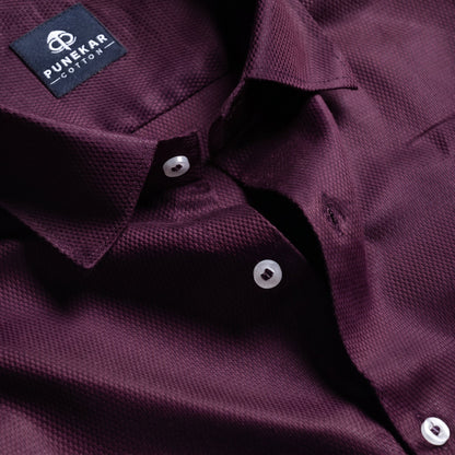Plum MattMini Textured Cotton Tencel Shirt For Men - Punekar Cotton