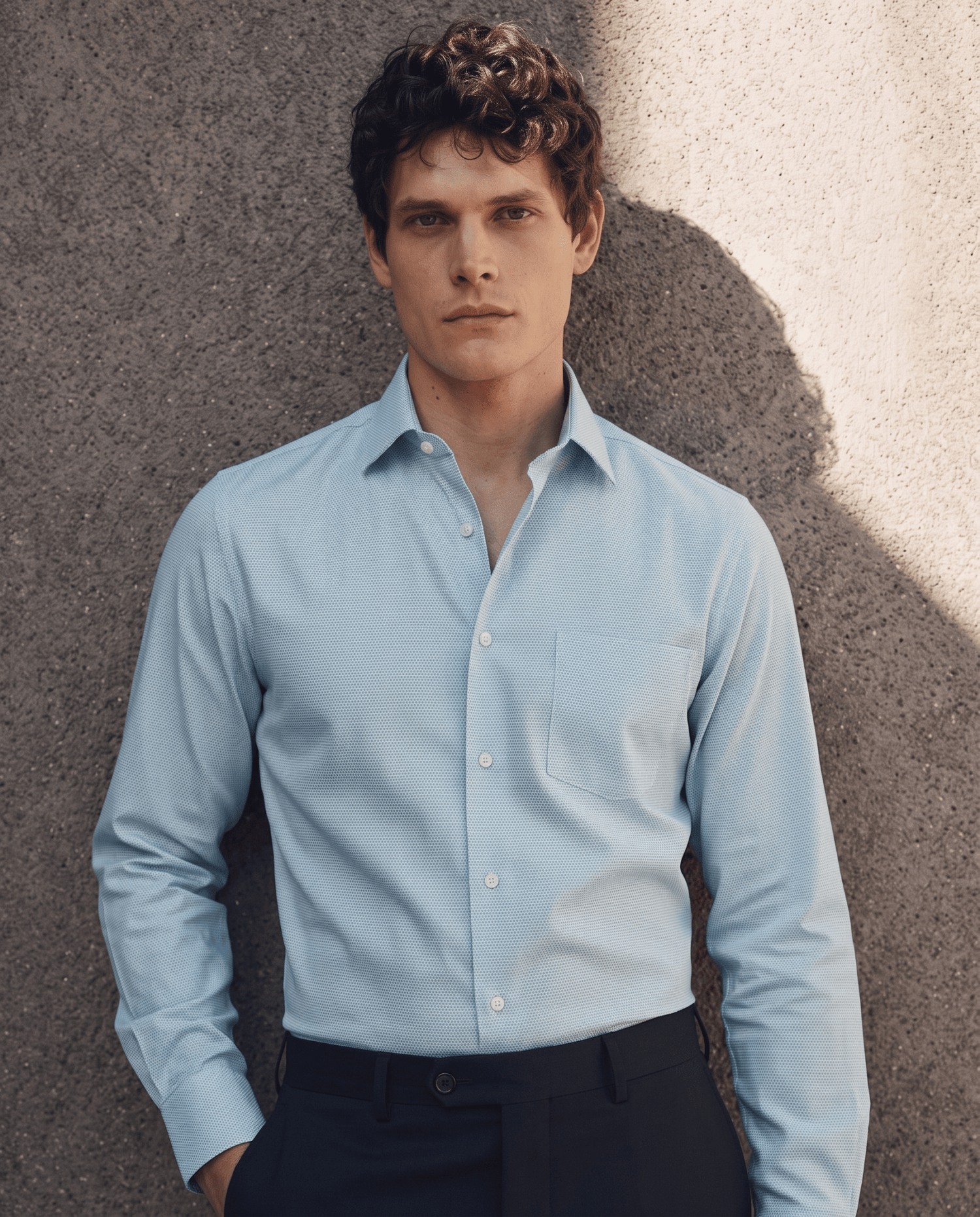 Powder Blue MattMini Textured Cotton Tencel Shirt For Men - Punekar Cotton