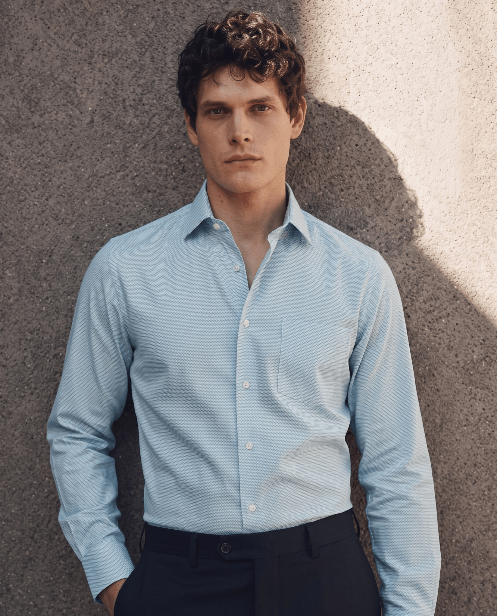 Powder Blue MattMini Textured Cotton Tencel Shirt For Men - Punekar Cotton