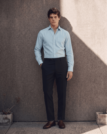 Powder Blue MattMini Textured Cotton Tencel Shirt For Men - Punekar Cotton