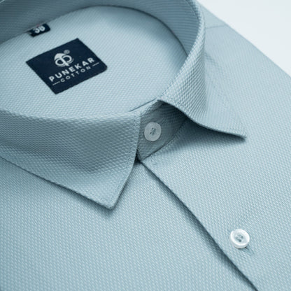 Powder Blue MattMini Textured Cotton Tencel Shirt For Men - Punekar Cotton