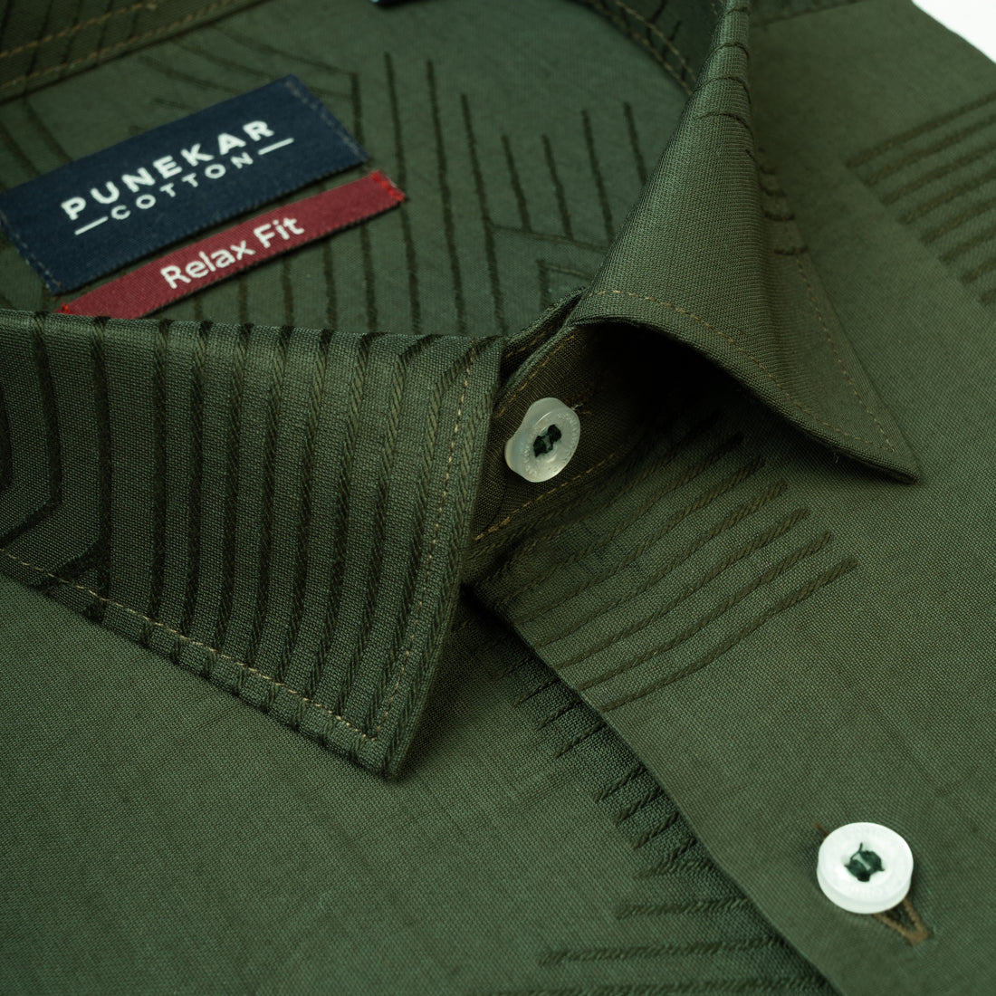 Deep Green Colour Textured Stripe Jacquard Shirt for Men