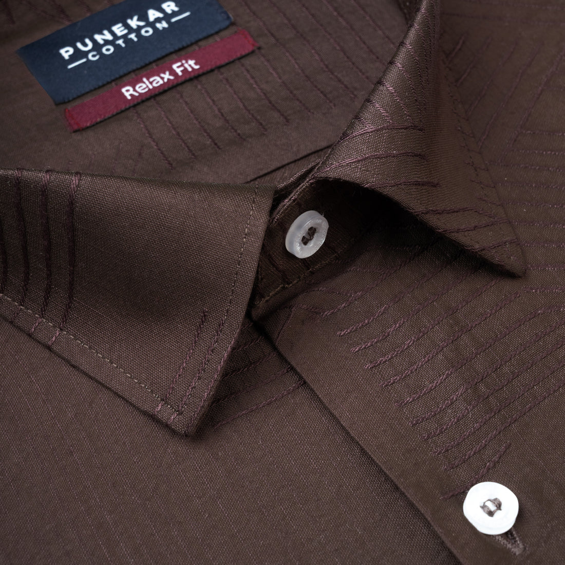 Dark Brown Colour Textured Stripe Jacquard Shirt for Men