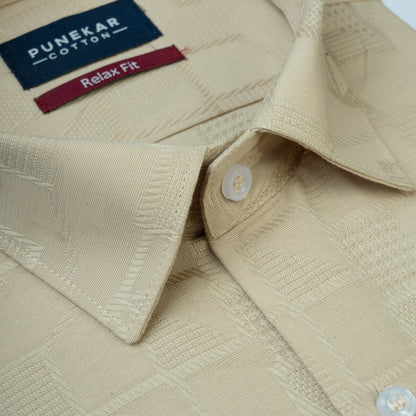 Cream Colour Geometric Jacquard Texture Shirt for Men