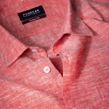 Red Color Classic Lyocell Linen Feel Shirt For Men - Punekar Cotton