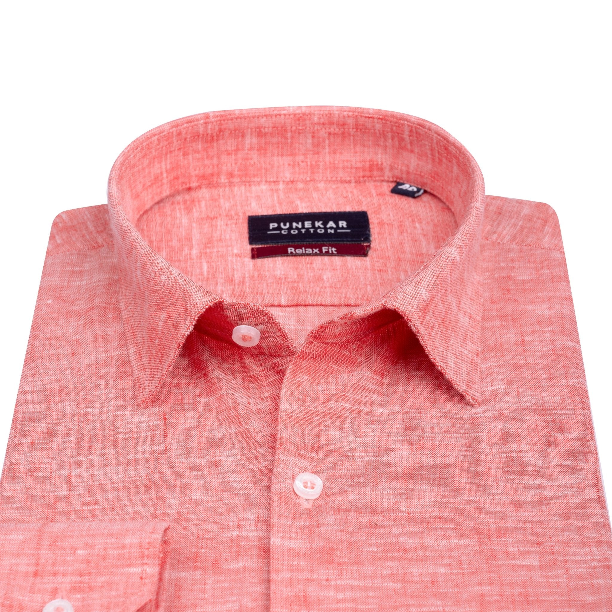 Red Color Classic Lyocell Linen Feel Shirt For Men - Punekar Cotton