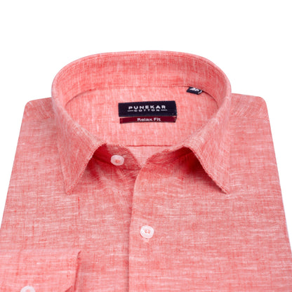 Red Color Classic Lyocell Linen Feel Shirt For Men - Punekar Cotton
