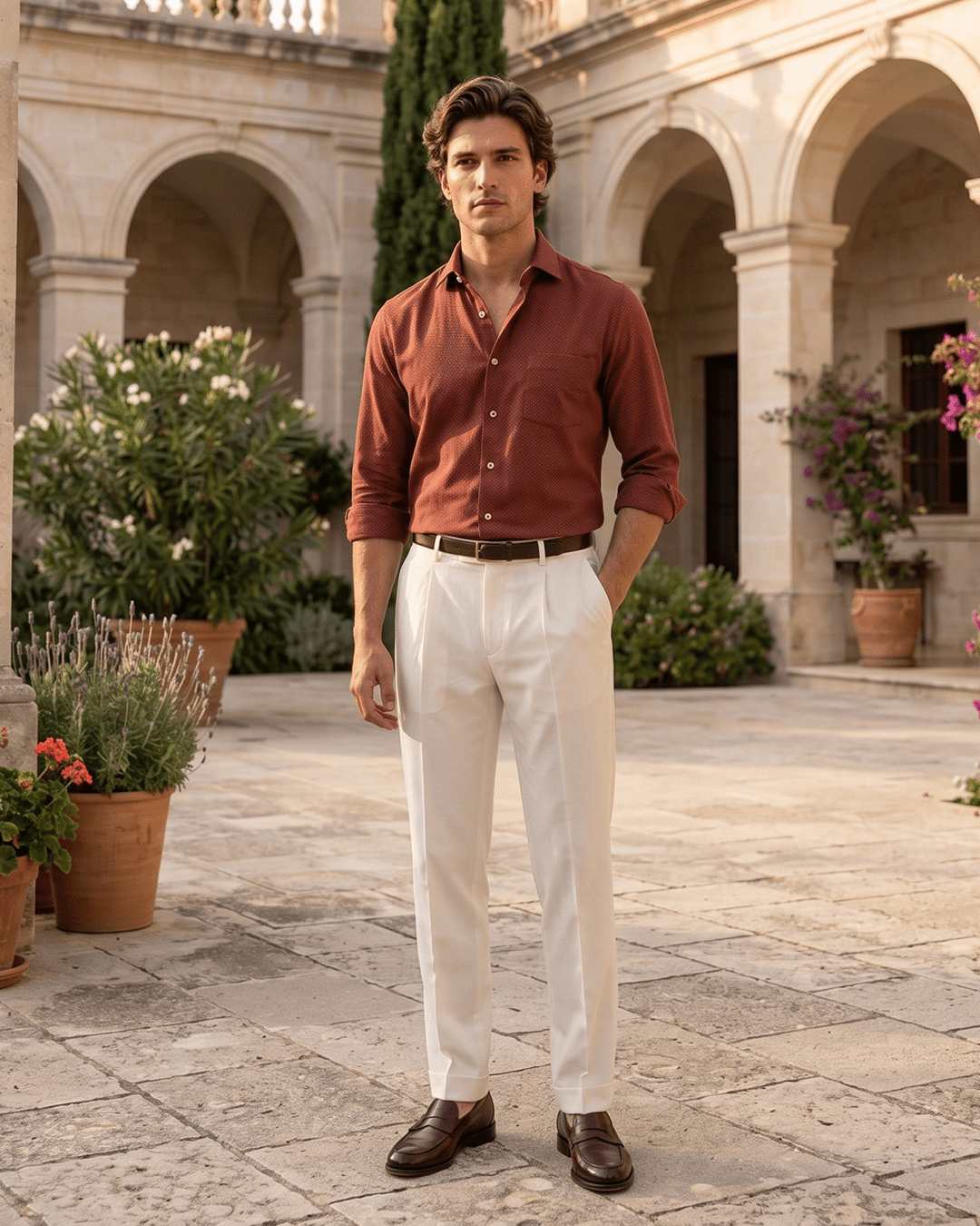 Rustic Red MattMini Textured Cotton Tencel Shirt For Men - Punekar Cotton