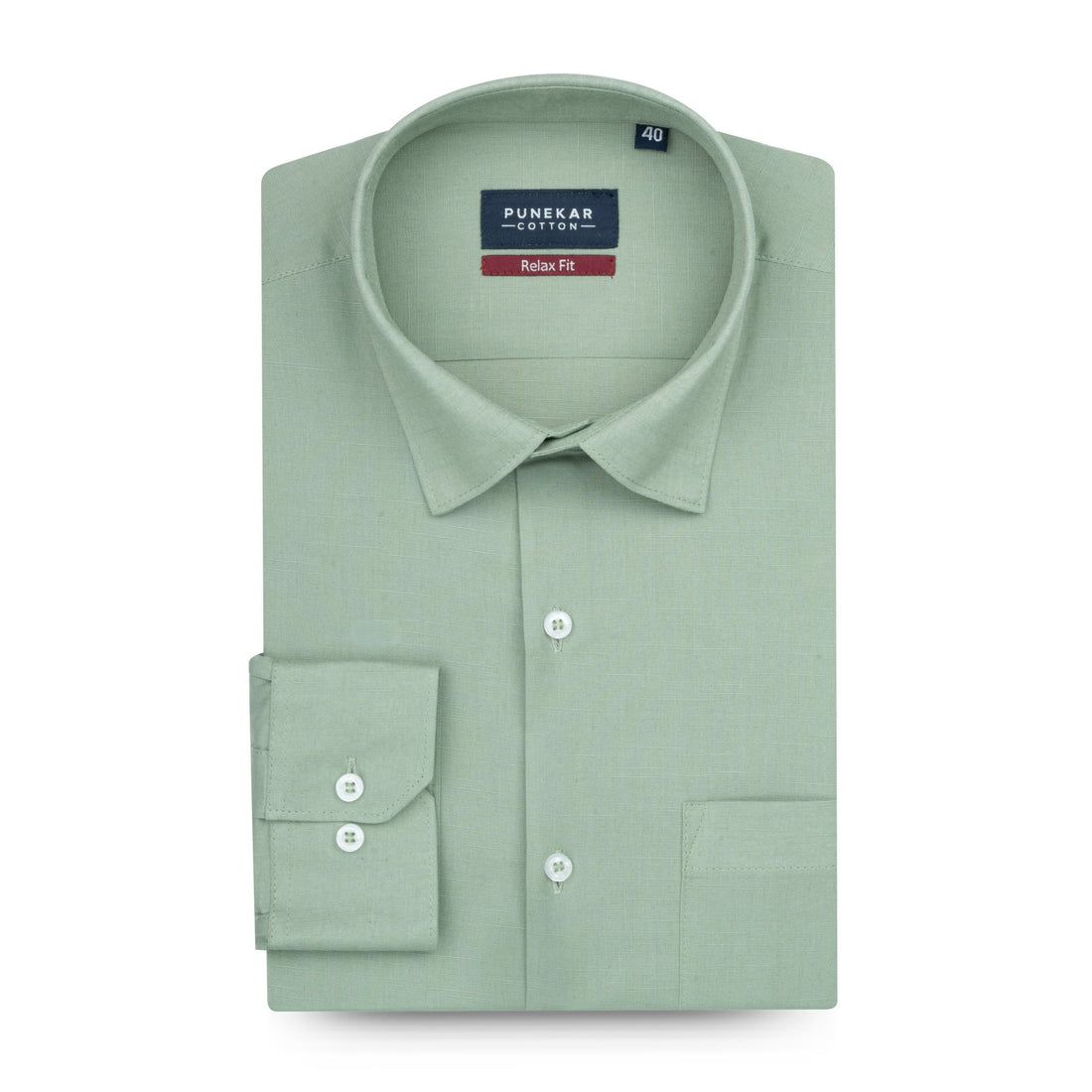 Sage Green Color Solid Cotton Linen Shirt For Men - Punekar Cotton