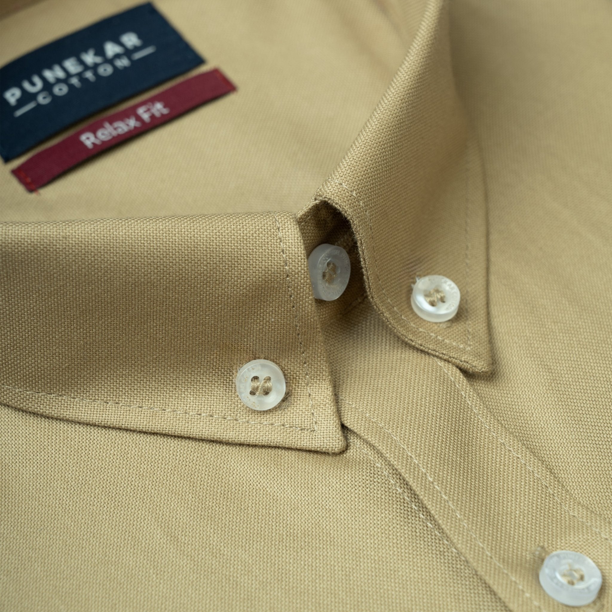 Sand Colour Cotton Oxford Button Down Collar Shirt For Men - Punekar Cotton