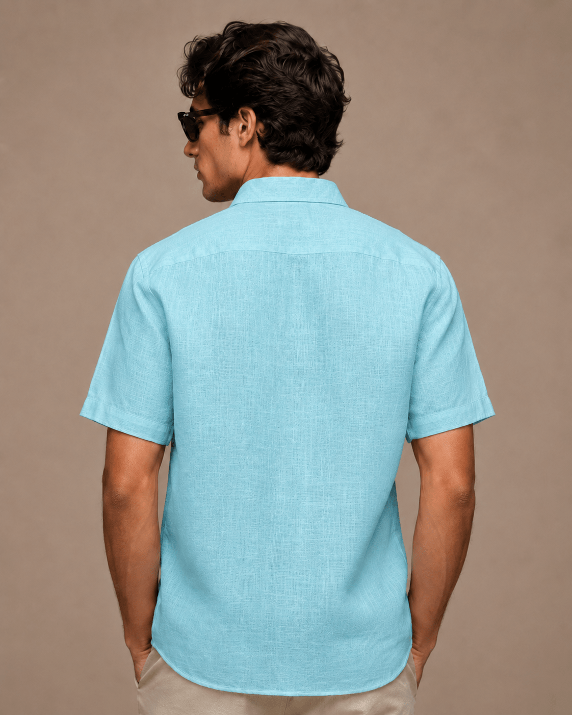 Sky Blue Color Linen Formal Half Sleeves Shirt For Men - Punekar Cotton