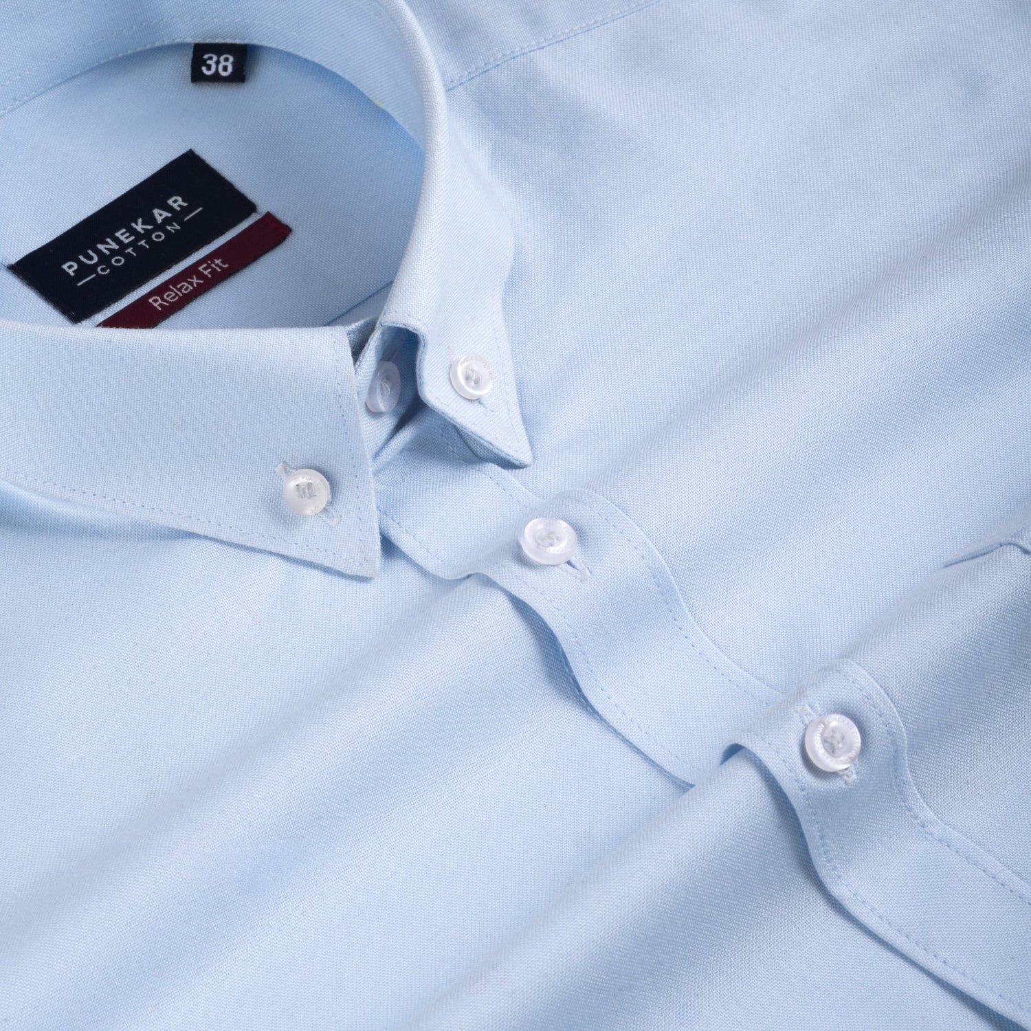 Sky Blue Colour Cotton Oxford Button Down Collar Shirt For Men - Punekar Cotton