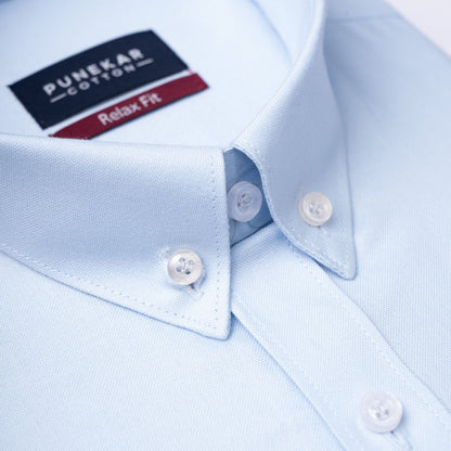 Sky Blue Colour Cotton Oxford Button Down Collar Shirt For Men - Punekar Cotton