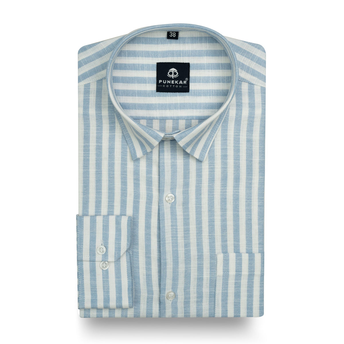 Sky Blue Vertical Stripes Cotton Linen Shirt for Men - Punekar Cotton