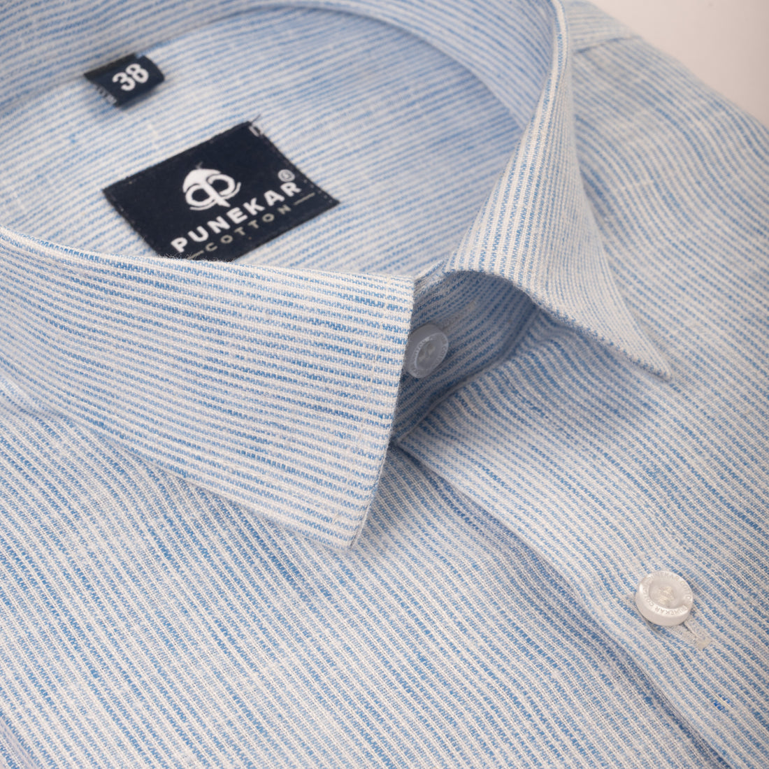 Light Blue Color Hand Woven Cotton Stripe Shirt For Men