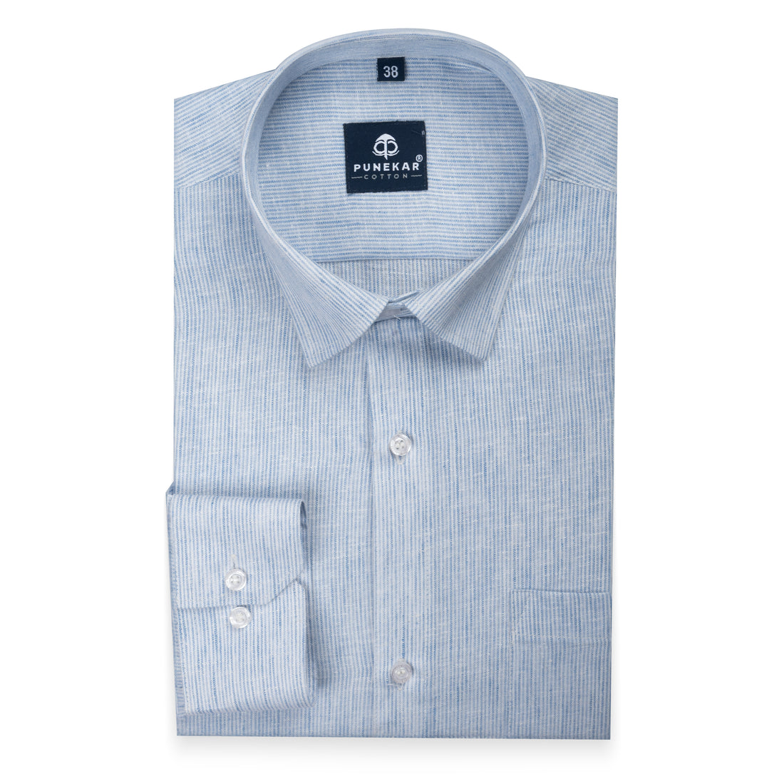Light Blue Color Hand Woven Cotton Stripe Shirt For Men