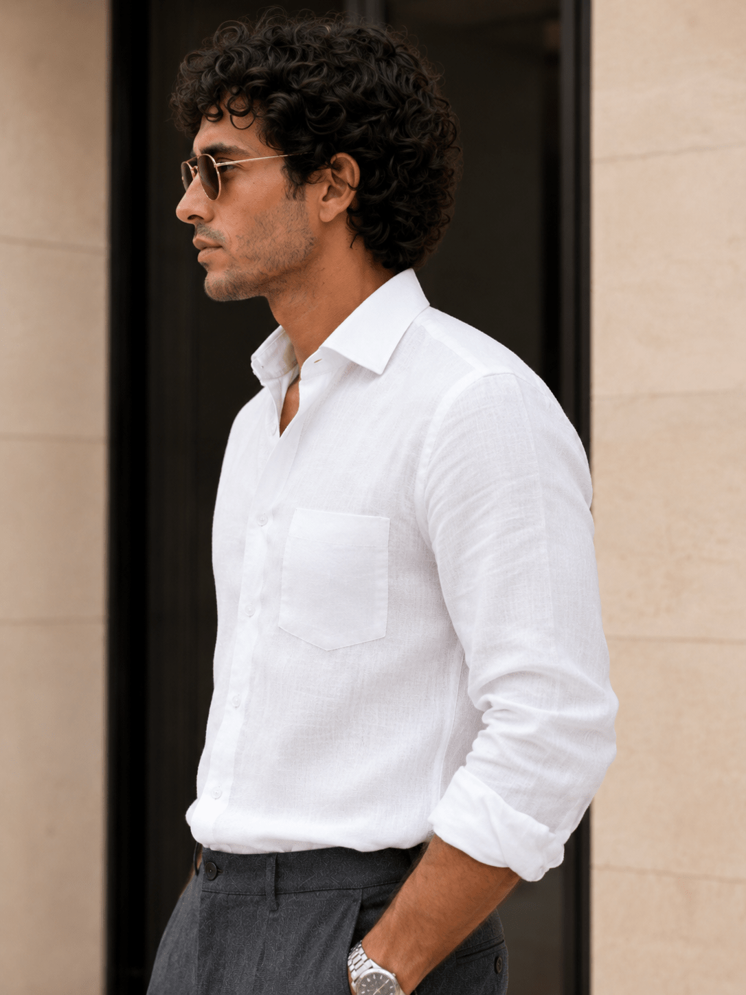 White Color 60Lea Pure Linen Shirt For Men - Punekar Cotton