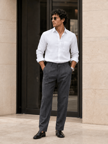 White Color 60Lea Pure Linen Shirt For Men - Punekar Cotton