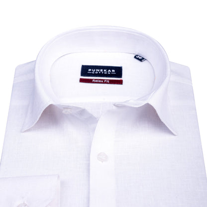 White Color Classic Lyocell Linen Feel Shirt For Men - Punekar Cotton