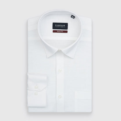 White Color Solid Cotton Linen Shirt For Men - Punekar Cotton
