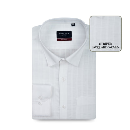 White Colour Vertical Stripe Textured Jacquard Shirt for Men - Punekar Cotton