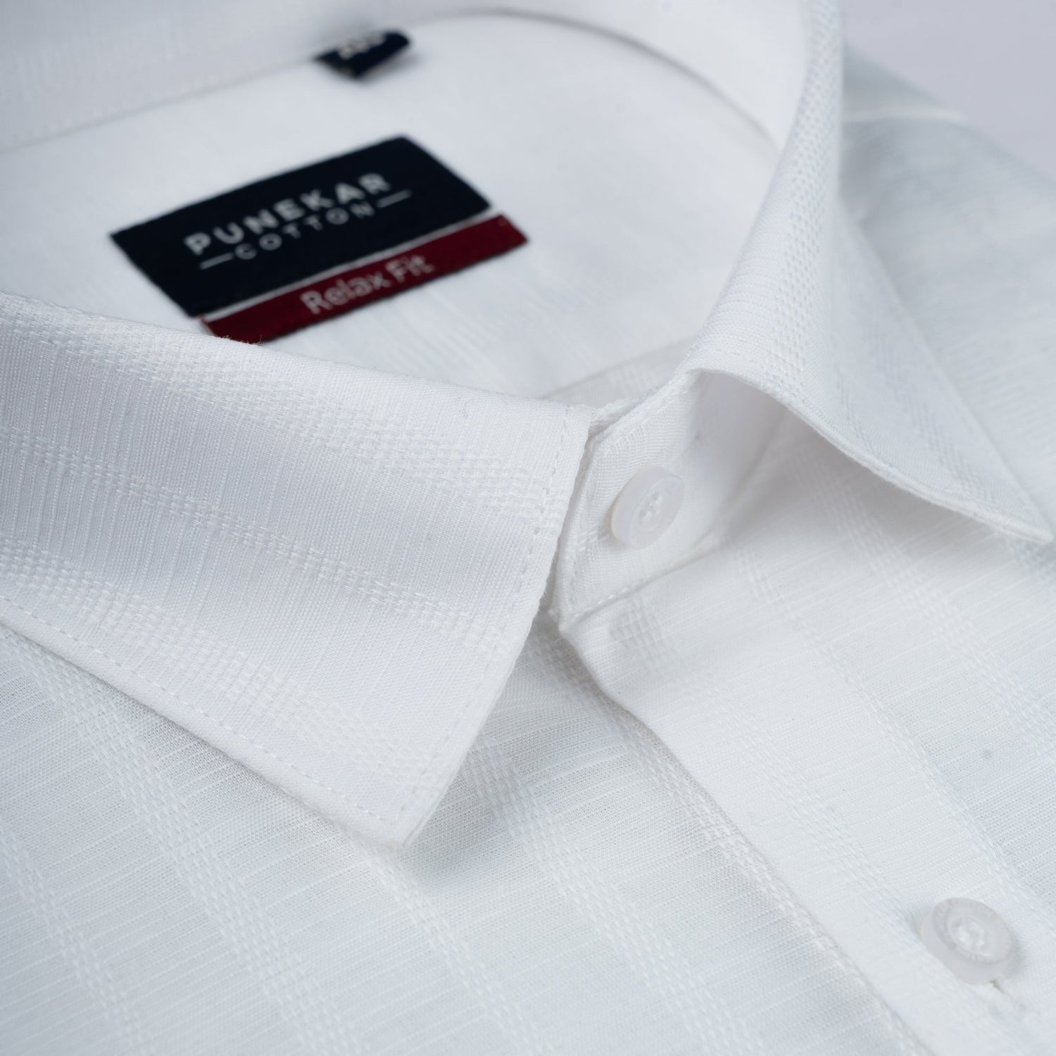 White Colour Vertical Stripe Textured Jacquard Shirt for Men - Punekar Cotton